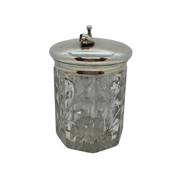 1920’s Arts & Crafts Glass Pipe Tobacco Humidor With Pipe Design Lid - Picture 5 of 12